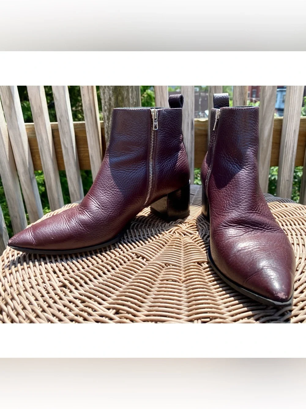 Everlane Made in Italy Burgundy Leather Ankle Boots Pointed Toe Block Heel Sz 11